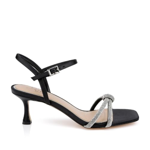 Image of Jewel Badgley Mischka Maci Metallic Sandal with Rhinestone Knot Detail