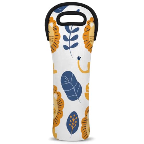Neoprene Wine Tote Carrier Bag for Wine,Water, Champagne, Beer, Baby Bottles 15.6 x 5.1 Inches, Protective Wine Bag,Lions