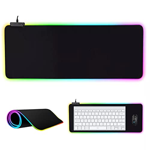 Tapis de souris - 800 x 300 x 4 mm RVB - Avec ports USB - 7 couleurs LED - Tapis de bureau XXL - Avec base en caoutchouc antidérapante pour jeu, PC, ordinateur portable Cover