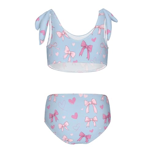Wusikd Hearts Pink Girls Swimsuits Two Piece Bows Ribbons Swimwear Bikini Set for for Girls Size 3T2