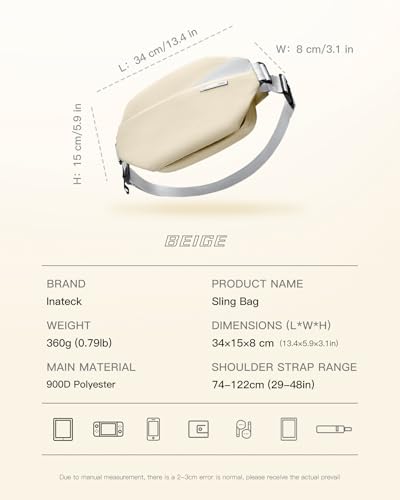 Image of Inateck Sling Bag, Stylish Crossbody Bag with Adjustable Shoulder Strap, Water-Resistant Shoulder Bag for Men and Women Multipurpose Sling Bag (Beige)