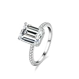 Epinki Echtschmuck PT950 Platin Eheringe, Klassiker Trauringe mit Moissanit Smaragdschliff, Verlobungsring Platin, Gr.49 (15.6)