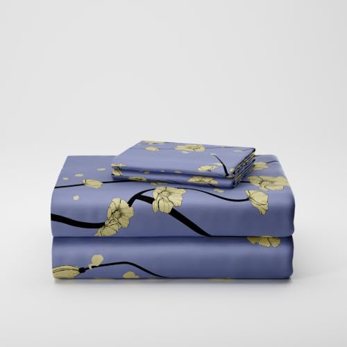 Image of BLISSHOME SoftTouch 140TC Cotton King Size Printed Bedsheet with 2 Pillow Covers for Double Bed, Silky Smooth Bedding Set, Breathable, Easy Maintain, Floral Print - Lavender, Yellow