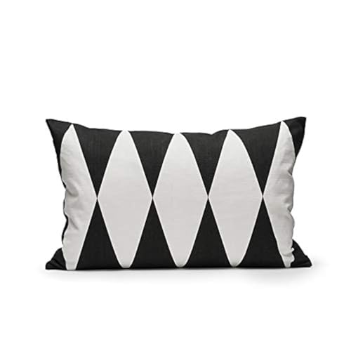 Coussin Déco 60x40 cm Arlequin Noir/Blanc grand format textile maison salon