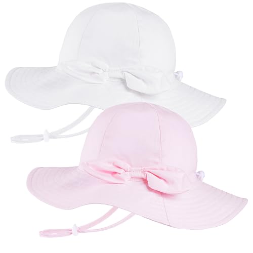 2 Pack Baby Sun Hat Toddler UPF 50+ Sun Protection Wide Brim Cap Kids Girls Summer Beach Hat for Swim Traveling
