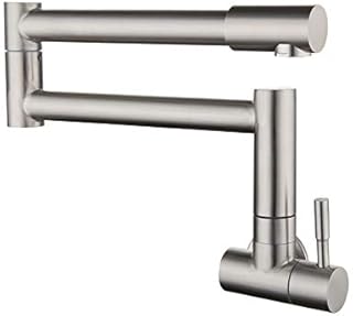 キッチンシンク蛇口 304ステンレススチールシングルコールド壁取り付け式360度回転折りたたみシンクシンクブラシ仕上げキッチン蛇口スイッチなし