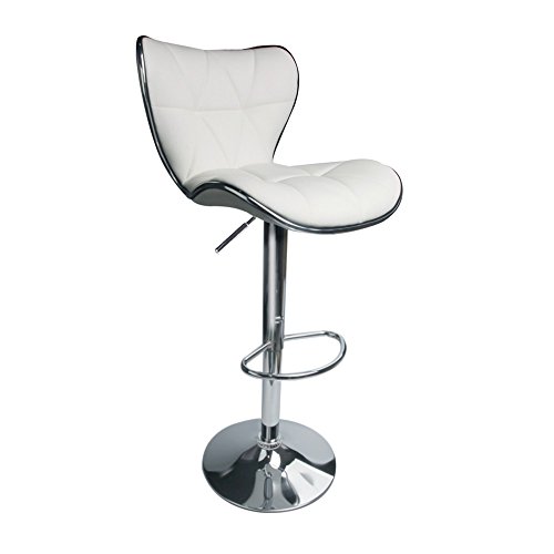 Leopard Shell Back Adjustable Swivel Bar Stools, PU Leather Padded with Back, Set of 2 (White) - Image 2
