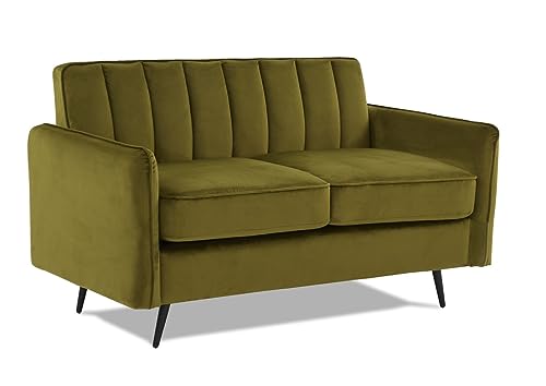 WeDoSofas Velvet 2 Seater Sofa in Olive Green - Compact Ella range