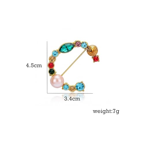 Image of Initial Brooch Pins A-Z 26 Letters Brooches For Women Colorful Enamel Alphabet Pin Pearl Crystal Lapel Pin