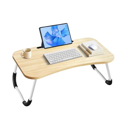 Bandeja para Cama, Mesa de Cama Plegable Desayuno, Ergonómica, Ideal para Portátil, Ordenador y Libros, Mesa Auxiliar con Atril para Leer en la Cama, 50x30x22 cm,Madera