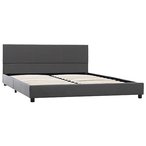 vidaXL Polsterbett mit Rückenlehne Bett Kunstlederbett Doppelbett Bettgestell Lattenrost Bettrahmen Schlafzimmerbett Grau 120x200cm