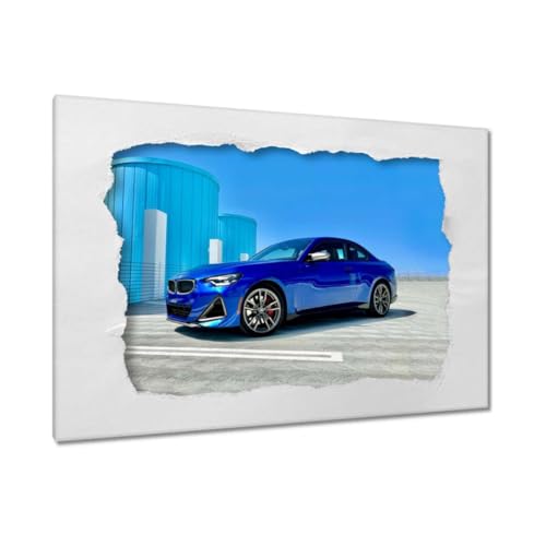 Peinture imprimée sur toile voiture bleue de sport tableau mural 120x80 cm décoration moderne salon