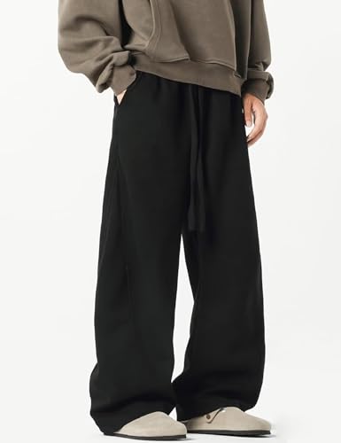 FCOOLYEET Mens Straight Leg Sweatpants Y2k Elastic Waisted Track Pants Open Bottom Sweatpants Joggers Streetwear4