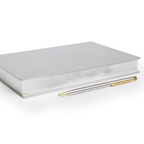 Image of Mahavir Millennium 2026 Diary | A5 Size New Year Diary with Stylus Pen | 424 pages | One-Day-to-a-Page New Year Diary with Satin Ribbon Bookmark | Gilt Edge, 70 gsm | Natural Shade Paper | Acrylic Coated Paper - Silver