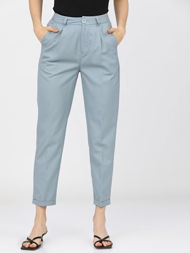 Image of Tokyo Talkies Women's Regular Fit Peg Trousers | Stretchable Trousers| High-Rise