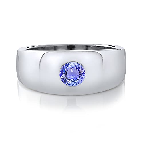 Gem Stone King 0.90 Ct Round Blue Tanzanite 925 Sterling Silver Men's Ring2