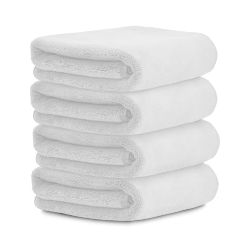 Image of HOUSSE Microfiber Face Towels | Ultra Absorbent, Odour-Free, Quick Dry 550 GSM Face Towel for Home, Gym, Travel, Running and Personal Use | 30x30 cm | Set of 4 in One Colour (Snow White, Pack of 4)
