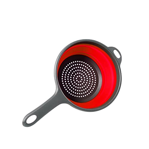 Passoire pliable en silicone, passoire à légumes avec poignée, passoire pliable, panier d'égouttement pour fruits pour la cuisine (rouge)