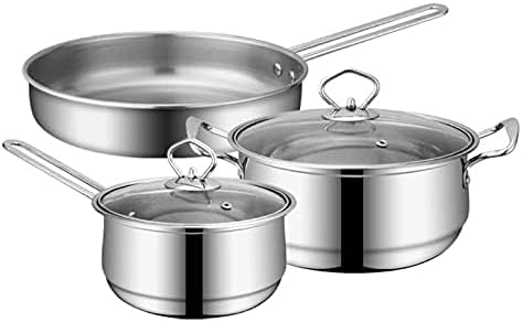 3-Piece Stainless Steel Cookware Set with Flat Bottom