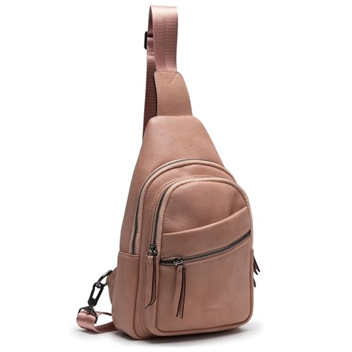 Image of Alldaily Large Sling Bag for Women Crossbody Purse Leather Fashionable Trendy Chest Bag for Travel, Fanny Pack (Dusty Rose)