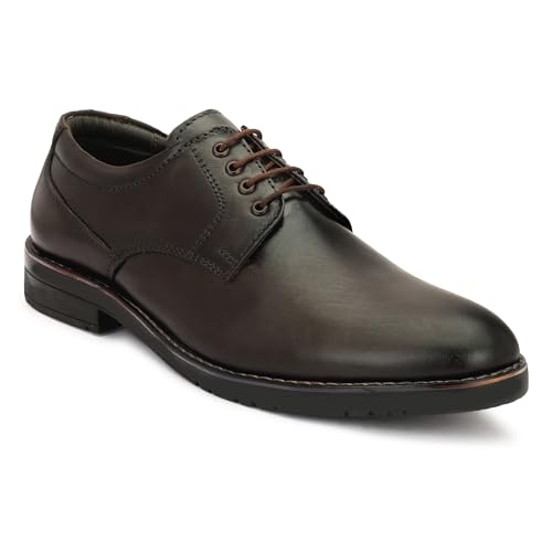 Image of Leatherful Genuine Leather Derby SE Shoes for Men | TPR Sole & Nappa Leather Lining | Classic Dress Footwear