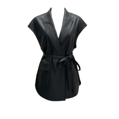 Chaleco de gabardina de cuero sintético con solapa y cinturón para un estilo sofisticado