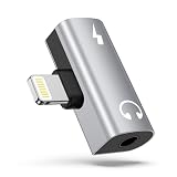 GAEF 2in1 Lightning to 3.5mm イヤホンジャック 音楽+充電 MFi認証 Hi-Fi音質&DAC搭載 T字型 3.5mm イヤホン変換 & 急速充電同時 ライトニング変換アダプター 音楽調節 高耐久合金製 コンパクト iPhone14/13/12/11/SE/XR/X/8/7S,iPad等適用 iOS対応 銀白色【通話不可】