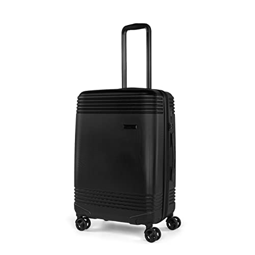 Image of bugatti Nashville Collection 24 Inch Hard Shell Luggage for Airplanes, Mid Size Hardside Expandable Suitcase with 360-Degree Spinner Wheels, Retractable Handle, Black