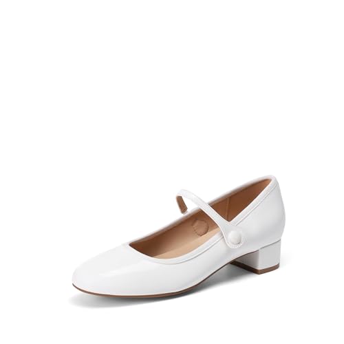 DREAM PAIRS Mary Jane Donna – Comode Eleganti Scarpe Slip-on con Tacco Basso e Largo – Modello Chiuso a Punta Tonda, Ldeale per Lavoro e Tempo Libero,Size 40,Bianco,SDPU26008W