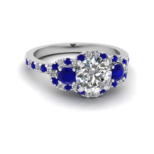 Image of 55Carat Choose Your Gemstone Delicate 3 Stone Halo Diamond CZ Ring Sterling Silver Round Shape Halo Engagement Rings Everyday Jewelry Wedding Jewelry Handmade Gifts for Wife US Size 4 to 12