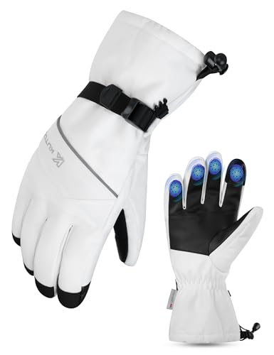 KUTOOK Skihandschuhe Herren Damen Wasserdicht Snowboard Handschuhe Warm Winddicht Touchscreen Reflektierende Winterhandschuhe Snowboardhandschuhe Winter Weiß L