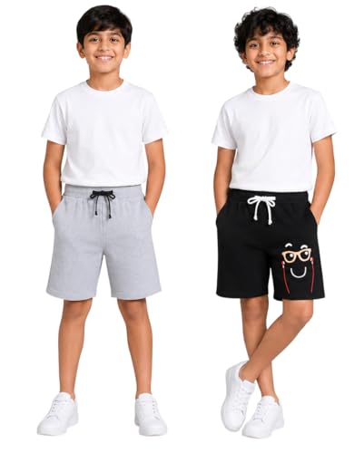 Image of Clotth Theory Boys Cotton Shorts Pack of 2 | Soft Breathable Fabric | Elastic Waist | Casual Wear Kids Comfortable Shorts