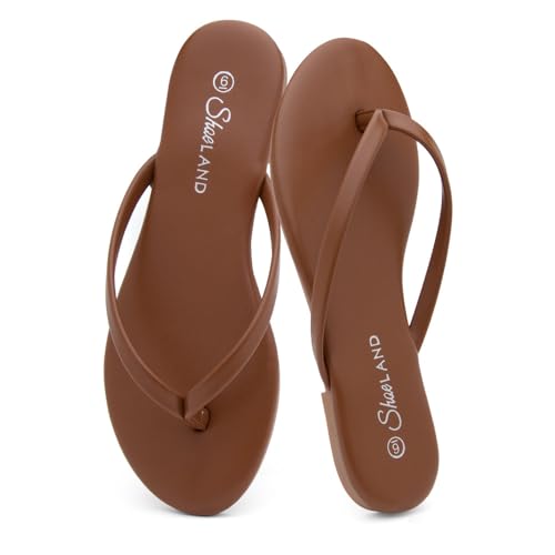Image of Shoe Land Thong Flip Flops for Women, Memory Foam Flat Sandals, Lightweight Summer Slides, Non Slip Comfort Sandals for Beach, Travel and Everyday Wear