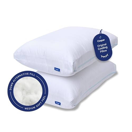 Image of Casper Sleep Original Cooling Pillow 2-Pack, King Size - Medium Soft Feel, Down-Alternative Fill, Supports Side, Back & Stomach Sleepers, Neck Pain Relief, Machine Washable