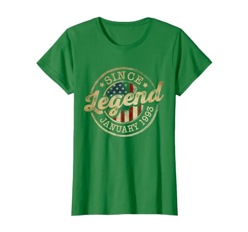 Legend Since January 1993 Vintage 33rd Birthday Classic T-Shirt, Women, Kelly Green, Small