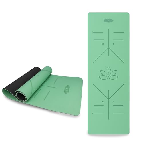 Image of Whackk TPE Laser Engraved Position Marking Yoga Mat|Pink & Purple Dual Colour|6 mm TPE Non-Slip Mat with Carry Strap|Lightweight & Eco-Friendly Non Toxic I Exercise and Fitness (Green, 6mm)