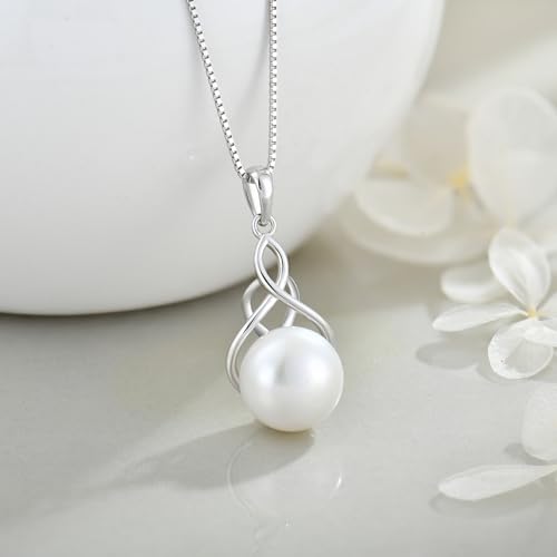 Celtic Infinity Pearl Pendant Necklace for Women, 925 Sterling Silver Good Luck Irish Pendant with 10MM Freshwater Cultured Pearl, 14K White/Yellow/Rose Gold Plated Jewelry Gift2