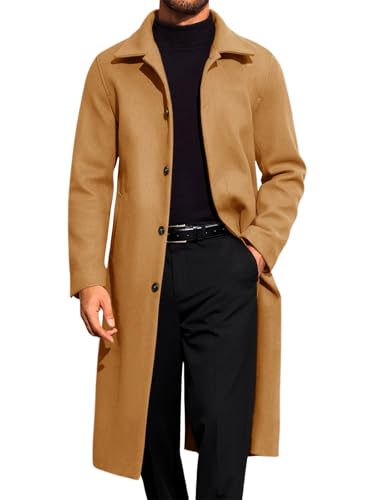 Runcati Men's Long Trench Coat Peacoat