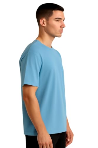 Image of VEL Plain Oversized 100% Pure Heavy Cotton Baggy Fit Drop Shoulder Half Sleeves Round Neck Solid Cotton T-Shirt for Men
