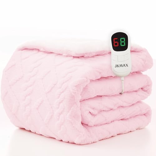 JKMAX Heated Electric Blanket Full Size-72"x84" Heating Blanket with 10 Heating Levels & 5 Time Settings Over-Heat Protection,Winter Warmer for Adults with ETL Certification(Pink)