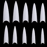 600Pcs Stiletto Nail Tips for Acrylic Nails Long False Nails Haft Cover Natural Fakes Nails Tips for Dip Powder Nails and Poly Nail Extension