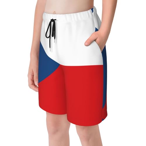 Flag of The Czech Republic Small Youth Beach Pants, Soft and Breathable, with Drawstring Waist, Suitable for Sports and Leisure. Black4