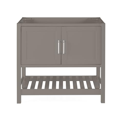 Image of Alaterre Furniture Bennet Bathroom Vanity Cabinet with Soft-Close Shaker Doors and Open Shelf - 36-Inch Freestanding Wood Vanity Without Sink - Single Sink Base (Gray)