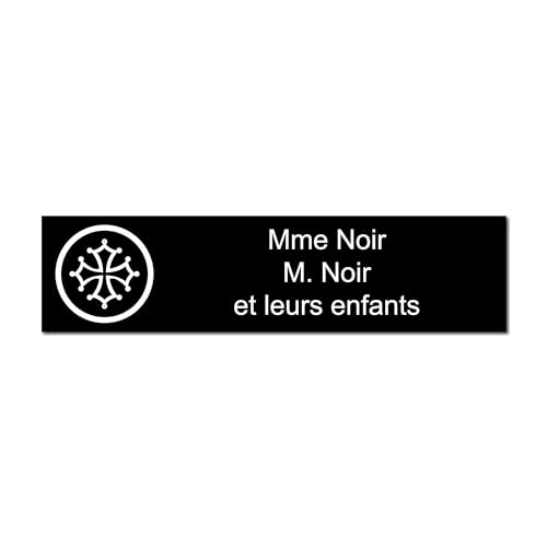 Placa grabada para nombre y número buzón cruz occitane autoadhesiva, 10 x 2,5 cm, personalizada, 1 a 3 líneas, color negro