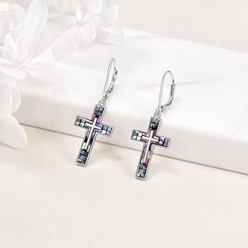 YFN Cross Earrings Sterling Silver Dangle Drop Leverback Cross Earrings Religion Jewelry Christians Gifts for Women Men2
