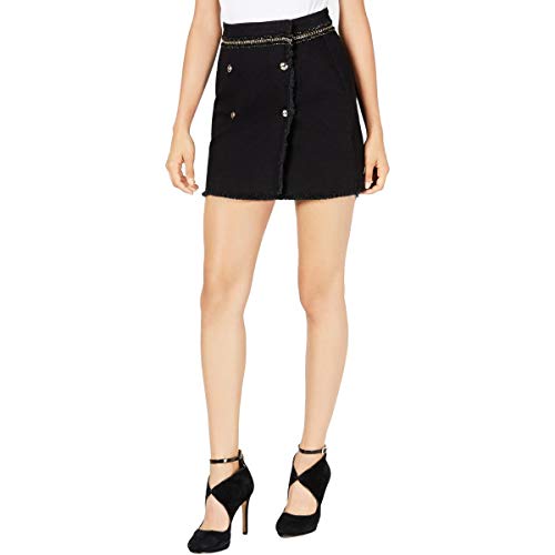 GUESS Womens Willma Frayed Hem Chain-Detail Denim Skirt Black 29