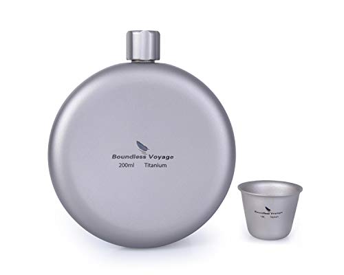 iBasingo Camping Titanium 68oz Hip Flask Portable Round Wine Bottle with Funnel&Mini Cup Whiskey Alcohol Drinkware Accessories Gift for Men Women Ti15107I