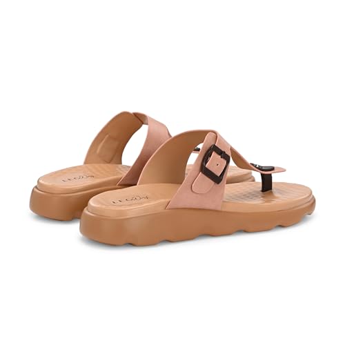 Image of Legwork Women's Orthopaedic T-Strap Thong Sandal | Acupressure Massage Footbed | EVA Cushioned Platform Sole | Doctor Arch Support | Adjustable Buckle Strap | Diabetic Friendly Flat Sandals for Women | UK 3-8 | Brown, Tan, Pink