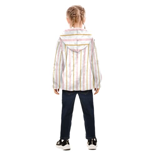 OTVEE Pink and Gold Christmas Stripe Kids Hoodie Jacket Fall Spring Full Zip Warm Outwear Coat4