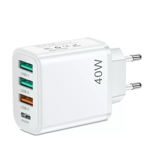 EU travel adapter charger fast charging 1 USB C and 3 USB A European plugs European wall adapter with 3 USBA port and 1 Type C ports Compatible with fast charging of iPhone/Samsung and others